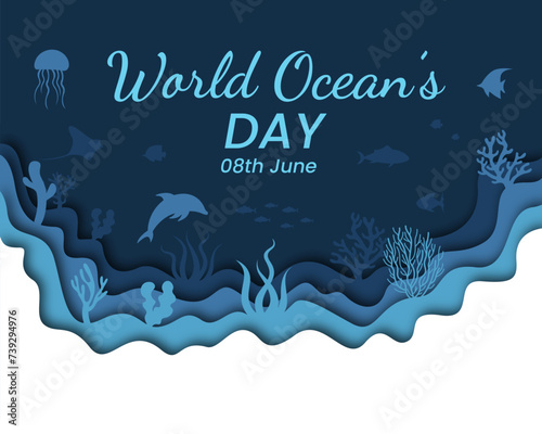 World oceans day with artistic paper style