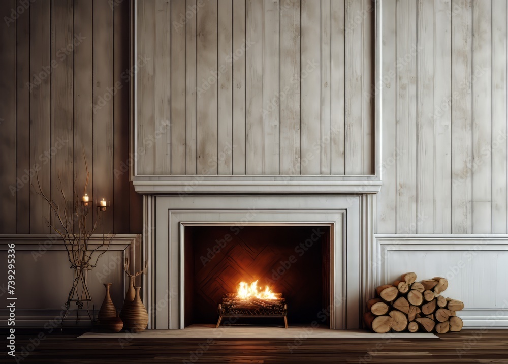 interior with wood burning fireplace