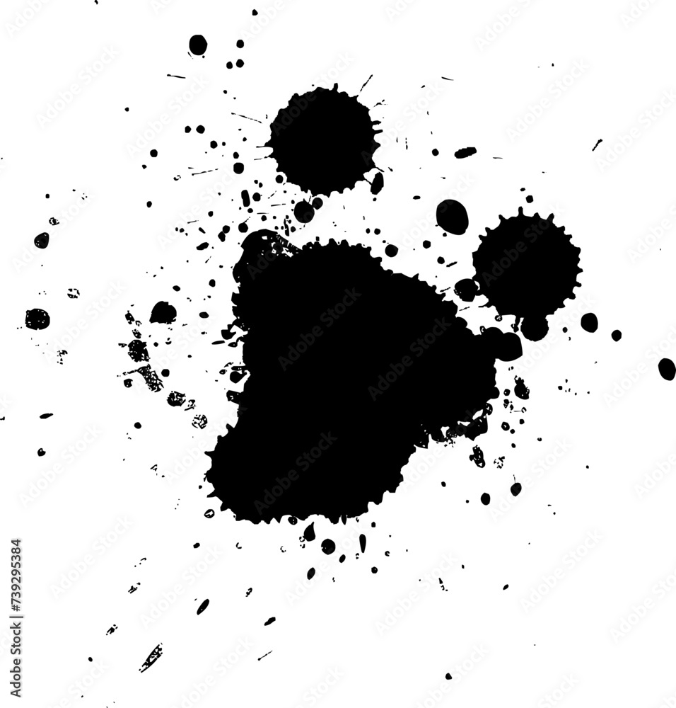 black watercolor brush dropped splash splatter on white background