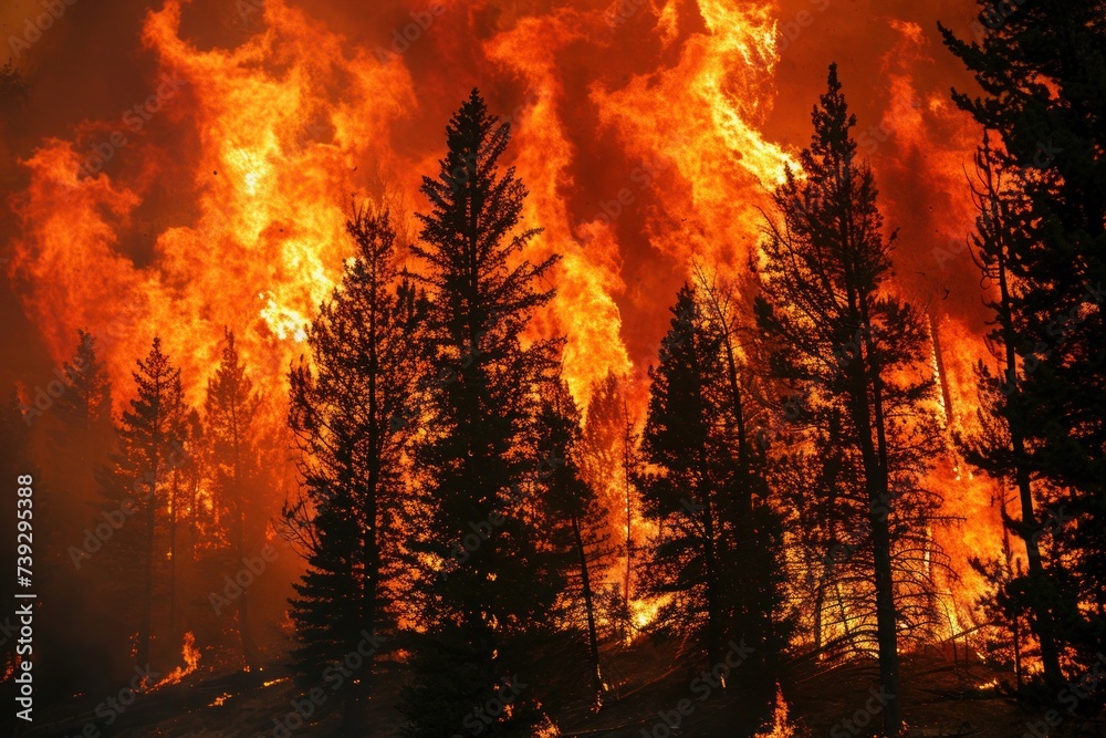 Intense forest fire sweeps through the trees, leaving destruction in its wake and creating a wall of flames, Photo --ar 3:2 --stylize 50 --v 6 Job ID: 459b0cc1-5dfa-4de0-ab3e-df334cb0597c