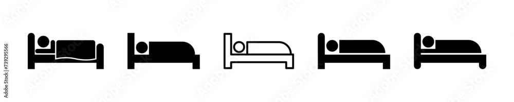 Set of hostel or hotel vector icons. Sleep person on bed. Bedroom symbol. Set of hostel or hotel vector icons. Sleep person on bed. Bedroom symbol.