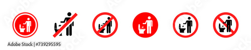 No throw paper or trash on toilet. Set of no toilet littering vector stickers. Prohibition, forbidden and warning signs for WC. Rule for WC.