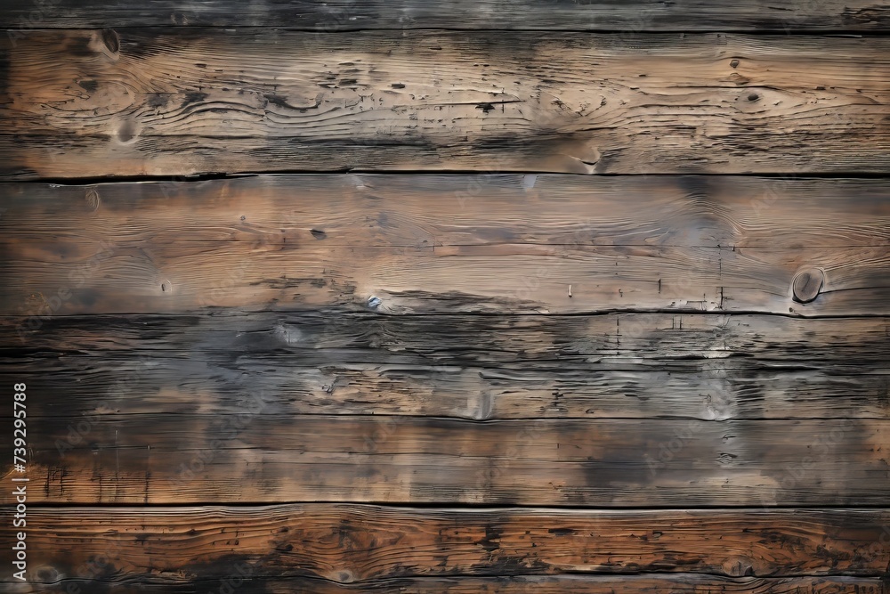 Naklejka premium Weathered wooden planks with a rich textured surface showing age and character