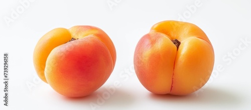 Ripe Fresh Juicy Peaches Pair on Clean White Surface, Healthy Organic Fruit Still Life Photo