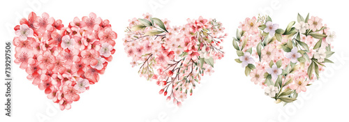 Watercolor floral heart with pink wild spring flowers for Valentines day romantic illustration