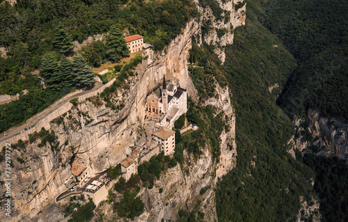 The famous pilgrimage church Madonna della Corona sits at 774 m above the Adige Valley. The church was built at this dizzying height directly into the cliff face.