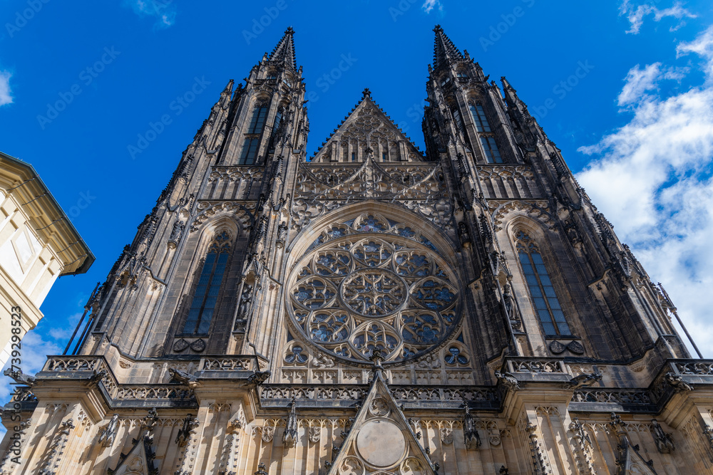 Gothic Majesty: Saint Vitus Cathedral Against Blue Sky