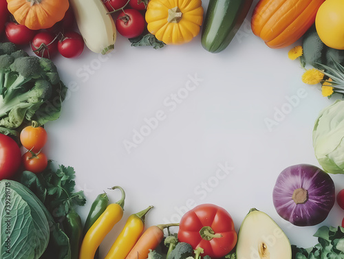 various fresh vegetables on a yellow background  top view with copy space. Generative AI  