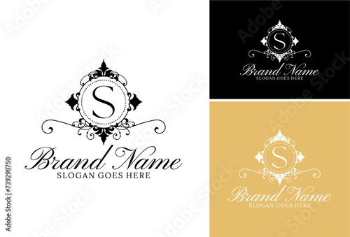Letter S luxury crown icon logo design. Set logo for women beauty salon massage cosmetic or spa brand.
