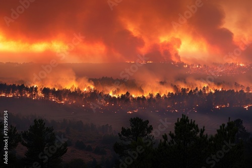 A panoramic scene of distant forest fires  where the scale of destruction becomes apparent from afar  Photo --ar 3 2 --stylize 50 --v 6 Job ID  f0d51764-a6db-41c0-bcf6-c29caf11200f