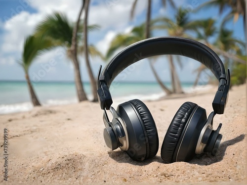 Headphones on a sandy beach