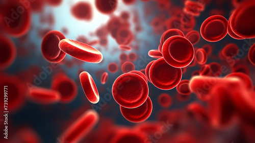 3D rendering of red blood cells in vein with depth of field