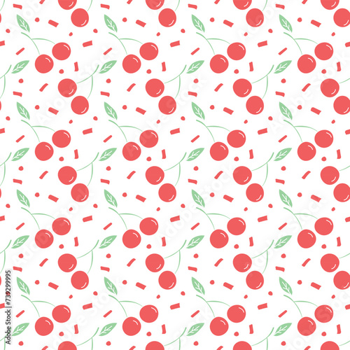 Seamless cherry pattern. Doodle vector with red cherry icons. Vintage cherry pattern