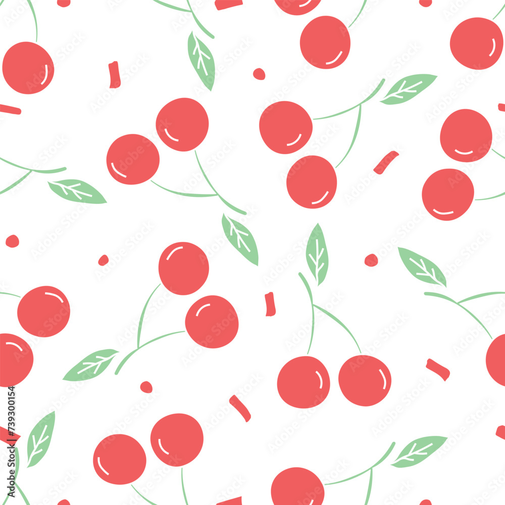 Seamless cherry pattern. Doodle vector with red cherry icons. Vintage cherry pattern Seamless cherry pattern. Doodle vector with red cherry icons. Vintage cherry pattern