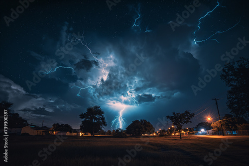 Lightning strikes the ground from thunderclouds