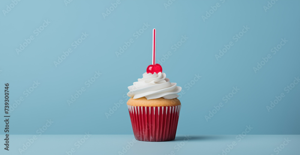 Cupcake with a straw to drink the frosting.Minimal food and drink surreal concept.Trendy social mockup or wallpaper with copy space pastry shop advertise.Top view.Generative AI Cupcake with a straw to drink the frosting.Minimal food and drink surreal concept.Trendy social mockup or wallpaper with copy space pastry shop advertise.Top view.Generative AI