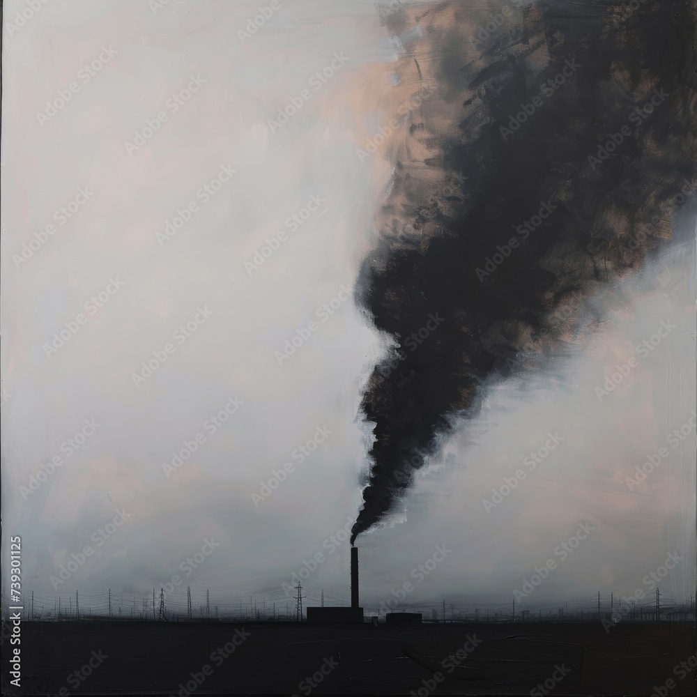 A minimalist painting capturing the consequences of air pollution on urban environments A minimalist painting capturing the consequences of air pollution on urban environments