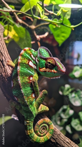 Chameleon in a clear glass room