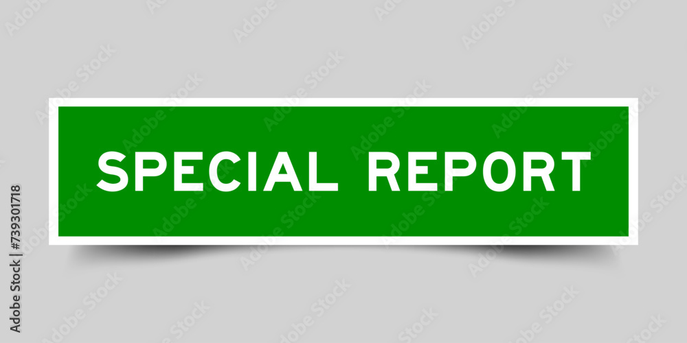 Sticker label with word special report in green color on gray background Sticker label with word special report in green color on gray background
