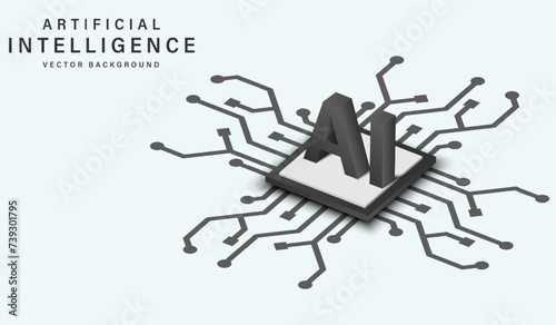 Isometric artificial intelligence in science and business. Technology concept design, Machine learning and generate by chip, Vector illustration for banner and web template. black and white color.