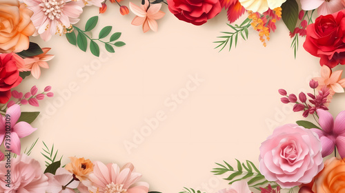 Empty flower frame with copy space for design of greeting card or invitation