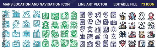 Maps location and navigation icon set. simple line icons collection. Navigation icons and Maps pointer icons. Location symbols. Vector illustration.