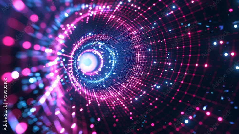 Futuristic Pink Neon Tunnel with Digital Grid for Wallpaper or Background Futuristic Pink Neon Tunnel with Digital Grid for Wallpaper or Background