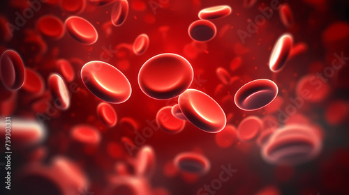 3D rendering of red blood cells in vein with depth of field