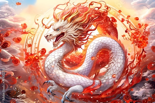 A furios red dragon chinese new year zodiac background
 photo