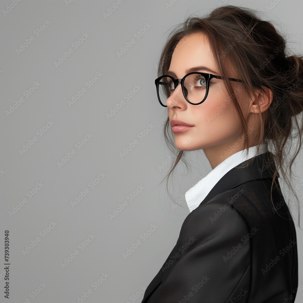 Beautiful woman in business suit and glasses