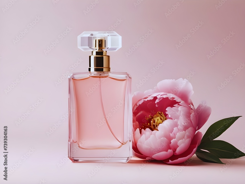 A Realistic Perfume in Glass Bottle on Luxurious Flower Background – Ideal Advertising Poster for Introducing a New Fragrance, Luxury Glass Perfume Bottle with beautiful Floral Background A Realistic Perfume in Glass Bottle on Luxurious Flower Background – Ideal Advertising Poster for Introducing a New Fragrance, Luxury Glass Perfume Bottle with beautiful Floral Background