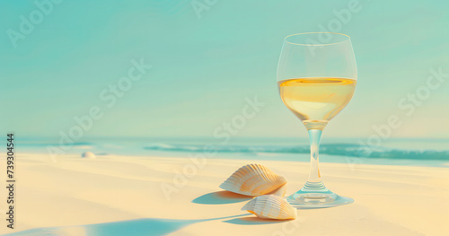 glass of champagne on the beach