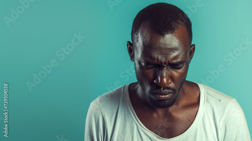 Sorrowful East African Man, Isolated on Solid Background - Copy Space Provided photo