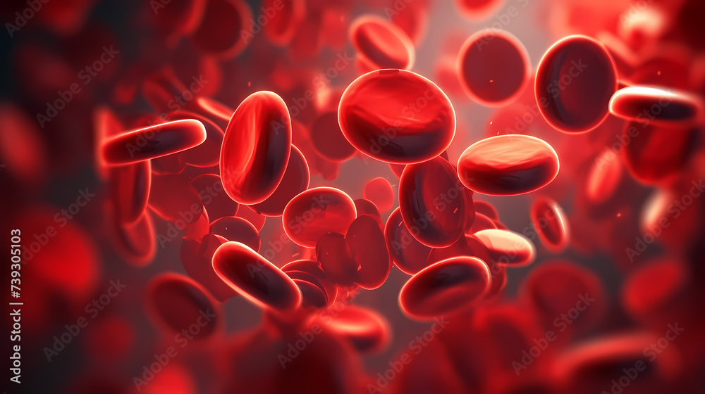 3D rendering of red blood cells in vein with depth of field 3D rendering of red blood cells in vein with depth of field