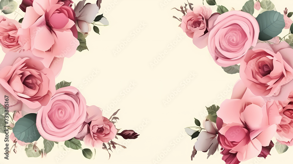 Fototapeta premium Flower frame with decorative flowers, decorative flower background pattern, floral border background