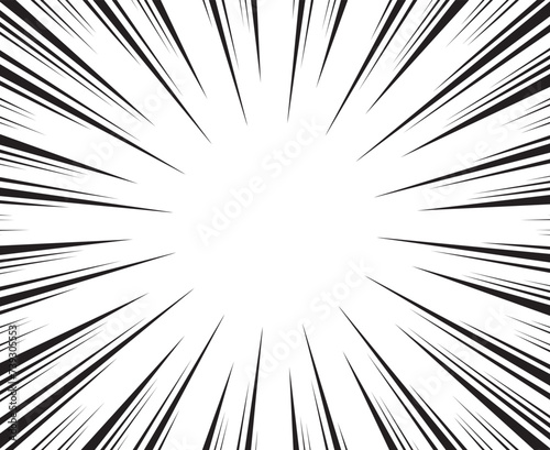 Black and white radial comics style lines isolated on transparent background. Manga action, speed abstract. Vector illustration