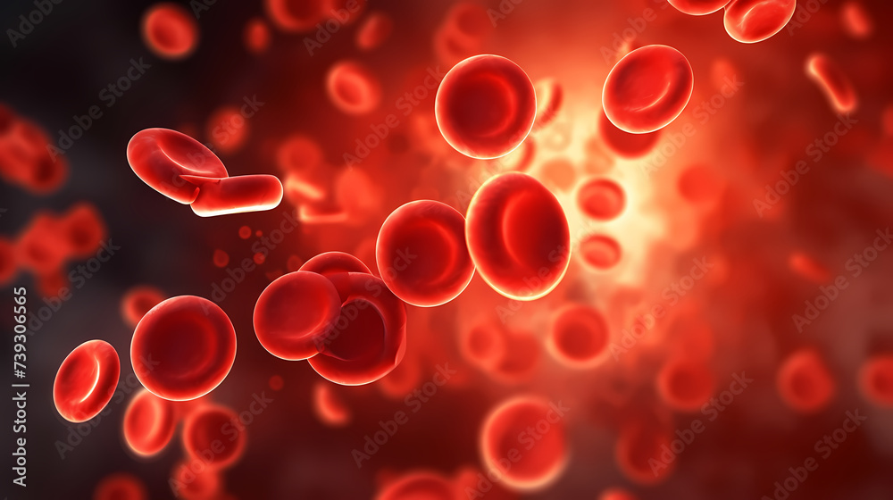 3D rendering of red blood cells in vein with depth of field 3D rendering of red blood cells in vein with depth of field