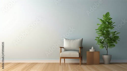 living room with a chair and a plant in the corner