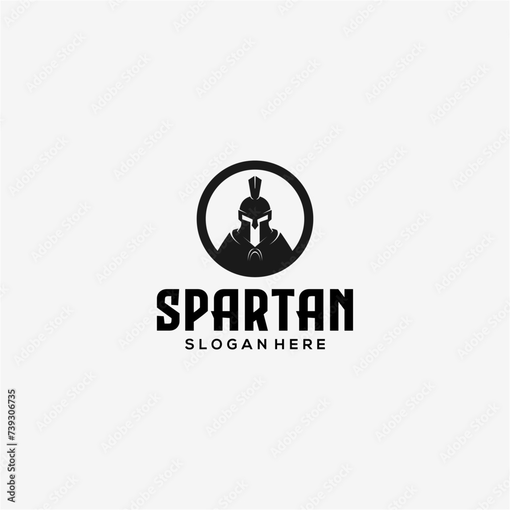 Black Plated Warrior Elegance: Spartan Helmet in Black Circle Logo Design
