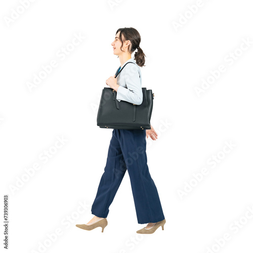 Full body photo of a walking white woman. Full body photo PNG with transparent background precisely cut out with clipping path.
