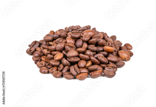 Heap of roasted coffee beans isolate