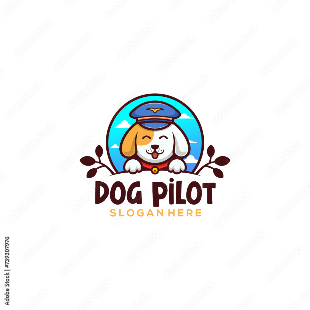 cartoon character cute baby dog wearing a pilot hat, logo, vector cartoon character cute baby dog wearing a pilot hat, logo, vector