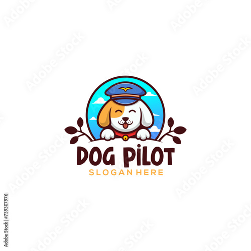 cartoon character cute baby dog wearing a pilot hat, logo, vector