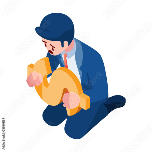 Isometric Businessman with Dollar Symbol Handcuffs