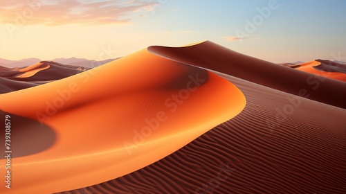 A solitary sand dune at sunset  the intricate patterns of the wind-blown sand  the play of light and