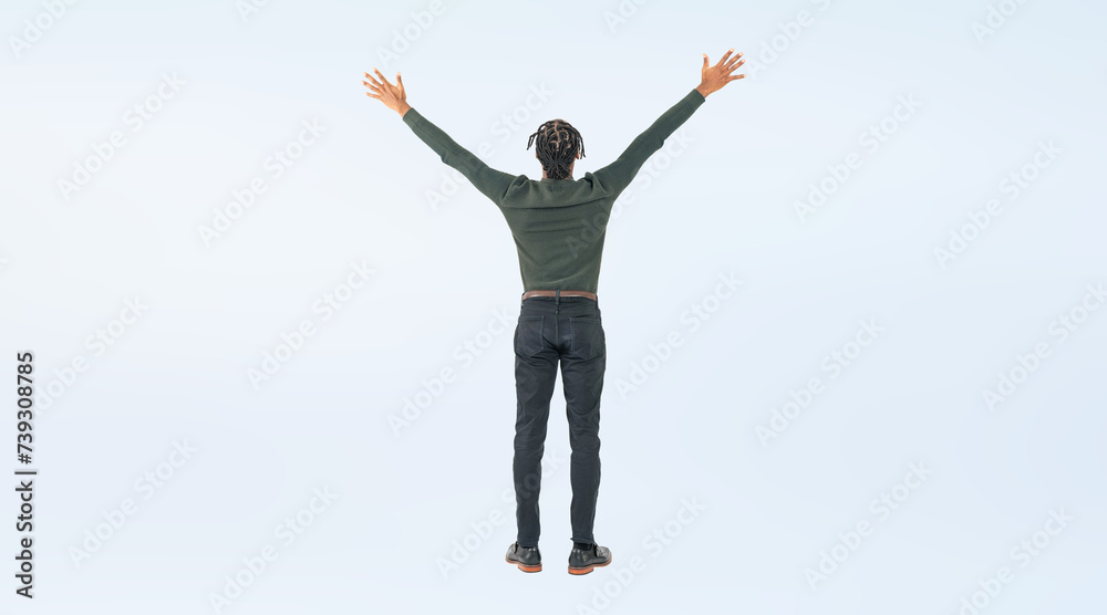 Full body photo of a black man raising his hands in joy. (We also sell PNGs that are cropped and have transparent background. Please search for Full body photo of a black man raising his hands in joy. (We also sell PNGs that are cropped and have transparent background. Please search for
