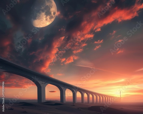 a bridge with a moon in the sky