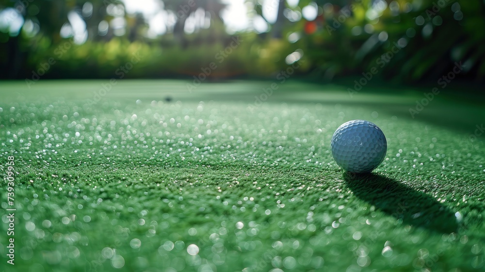 Immersive Golf Experience, Golf Ball Nestled in a Lush Green Field, Embarking on a Golf Camp Adventure. Immersive Golf Experience, Golf Ball Nestled in a Lush Green Field, Embarking on a Golf Camp Adventure.