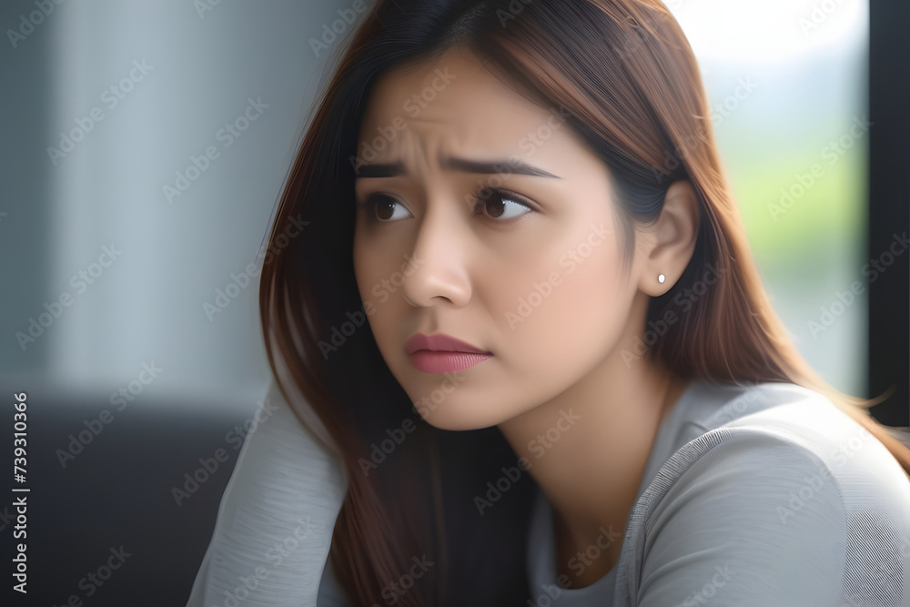 Woman Sitting Down With Hand on Head Woman Sitting Down With Hand on Head