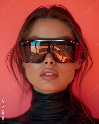
High-end fashion photo shoot of a beautiful model with VR glasses